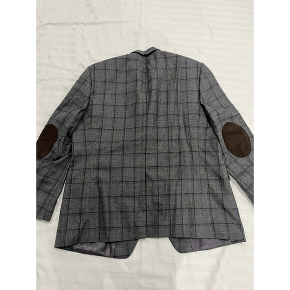 Lauren Ralph Lauren Men’s Wool Gray Windowpane Blazer Size 46R Elbow Patches - Picture 13 of 13